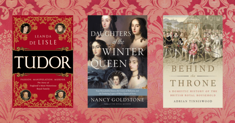3 Tudor History Books on a brocade background